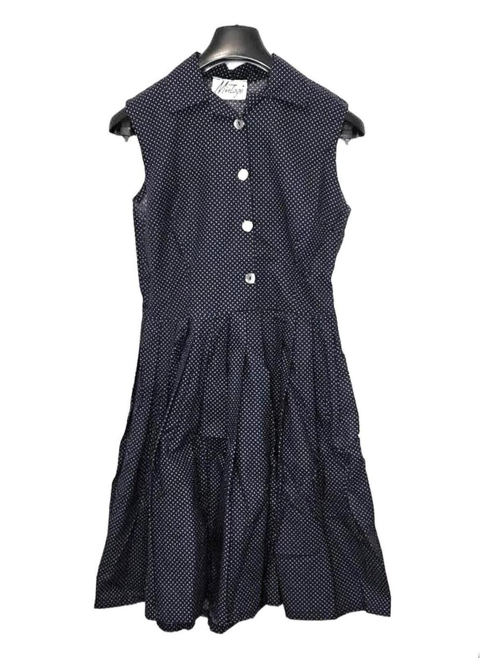 Mintage Vintage Inspired Fit and Flair Dress Blue and White Polka Dot XS